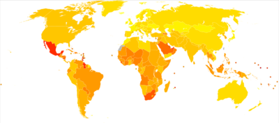Diabetes mellitus world map - DALY - WHO2004.svg